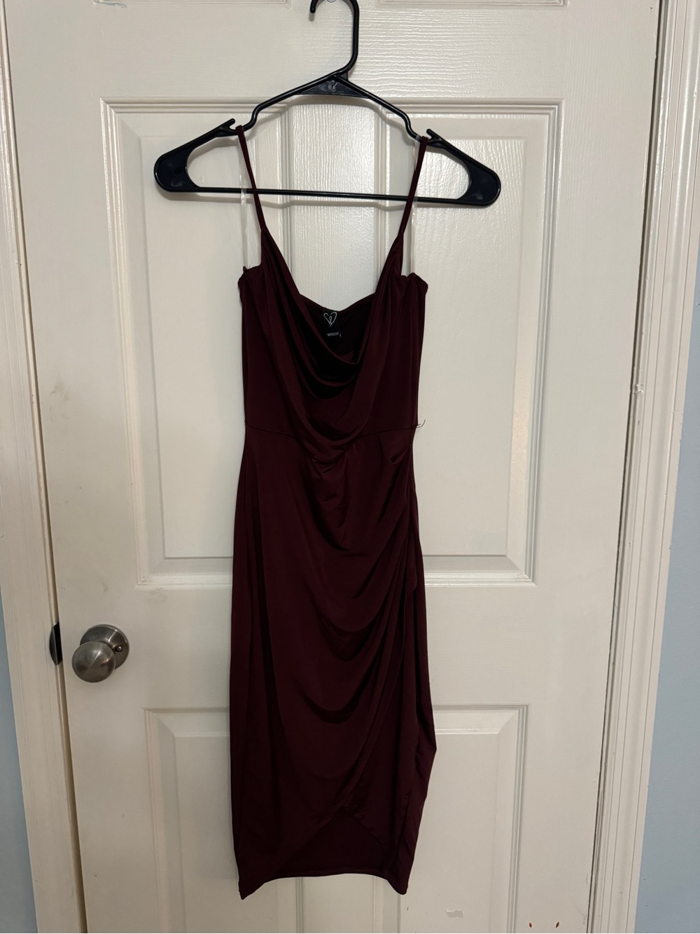 Windsor Burgundy Cowl Neck Draped Midi Dress